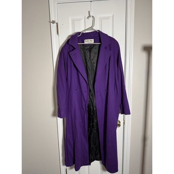 Vintage Art De La Mode Purple Wool Coat Womens Long Made USA 80s - Picture 2 of 14